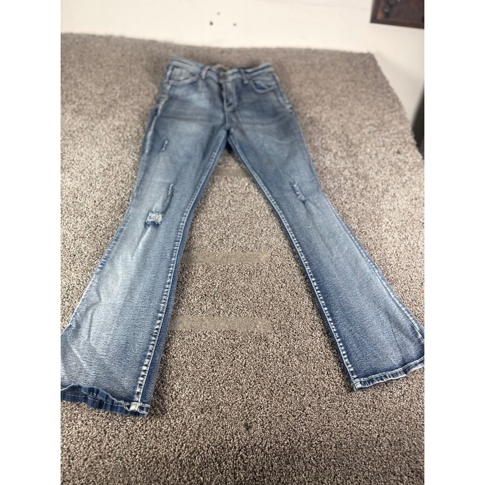 Celebrity Ace Womens Distressed Flare Jeans Medium Wash Size 11 Ripped Denim